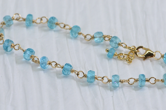 Natural Blue Apatite Wire Wrapped 14K Gold Filled Bracelet Gemstone Chain