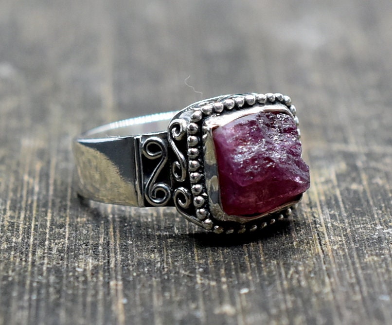 Pink Tourmaline 6.5 Us Ring, 925 Sterling Silver, Handmade Raw Stone Birthstone T12 Women Gift