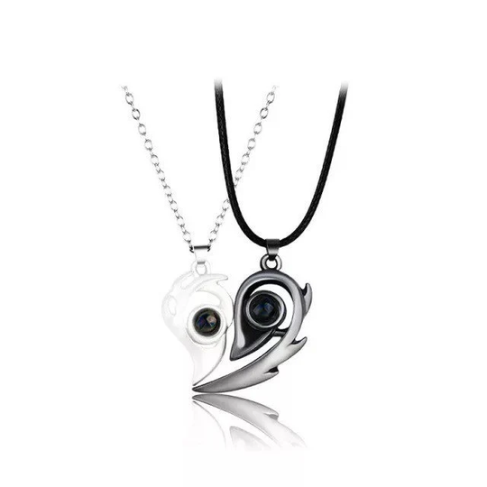 2 Piece Set Stainless Steel 100 Languages I Love You Projection Magnetic Couple Necklace Heart Shape Jewelry Lover Gifts
