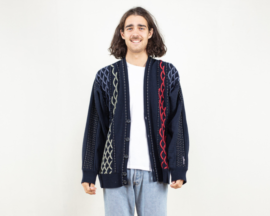 3D Print Wool Blend Cardigan Bold Knit Cardigan Button Up Grandpa Sweater Gift Idea Artist Vintage Clothing Size Extra Large Xl