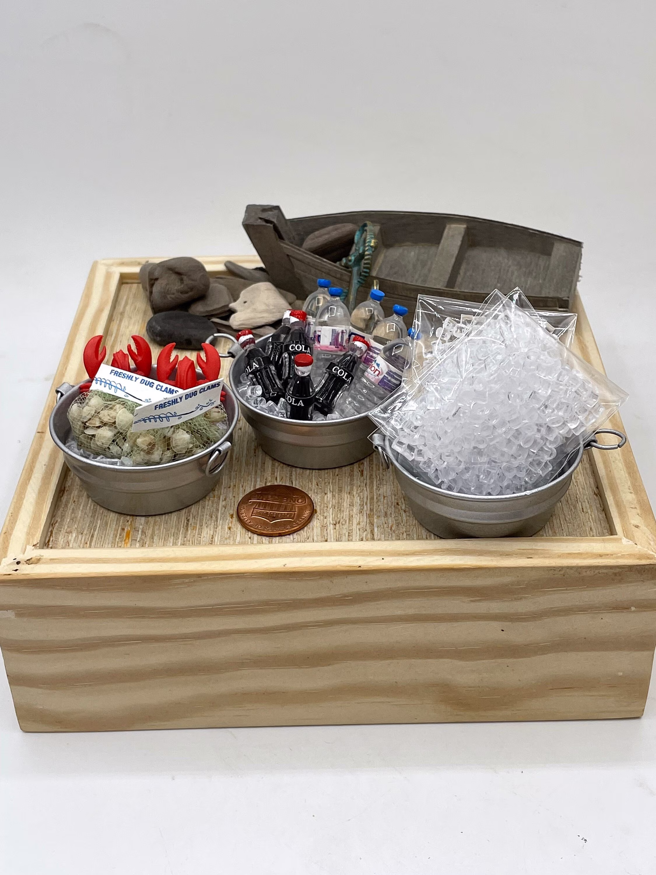 Miniature Beach Buckets~Mini Iced Seafood~Mini Drinks~Mini Bags Of Ice~Mini Bucket