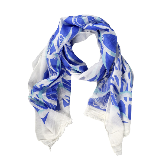 Light Weight Cotton Blend Nautical Print Scarves Shawls Wraps - pink seashells, one size