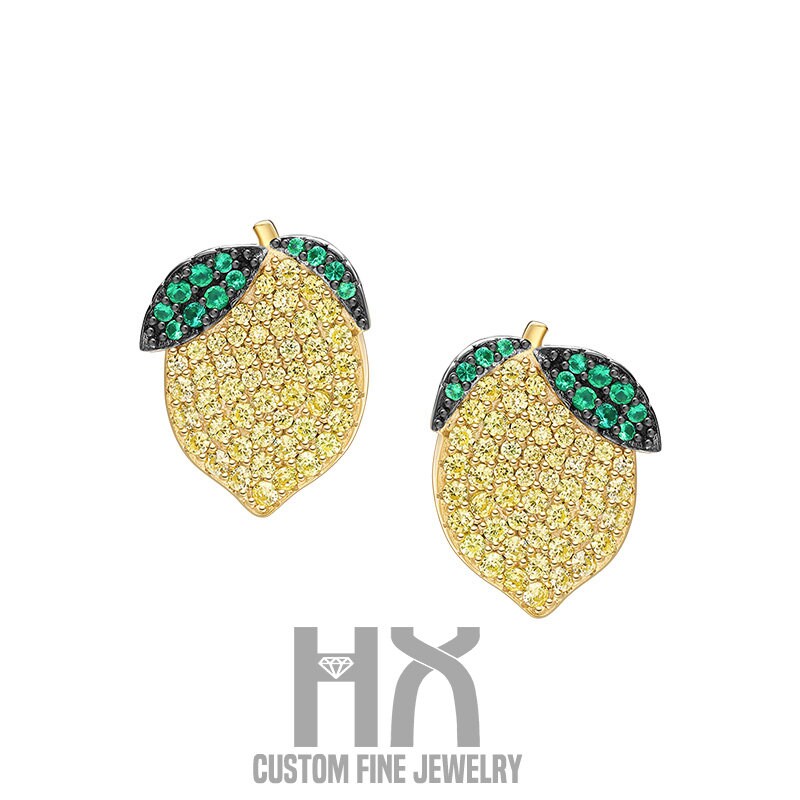 Yellow Diamond Lemon Stud Earrings in Solid 18K Gold/Custom Fine Jewelry/Personalization Design/Gift For Women & Girls