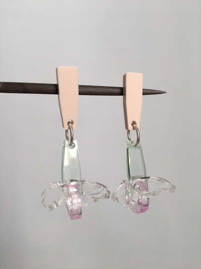 Boucles D'oreilles En Plexiglass Translucides, Forme Fleurs, Tige Argent925