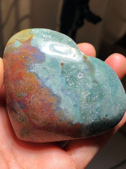 177G Rare Natural Ocean Jasper Heart Quartz Geode Crystal Healing D948