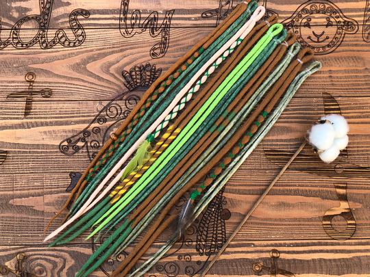 10 De Wool Double Ended Single Brown | Cinnamon, Green, Light Blond, Blended Dreadlocks Mix