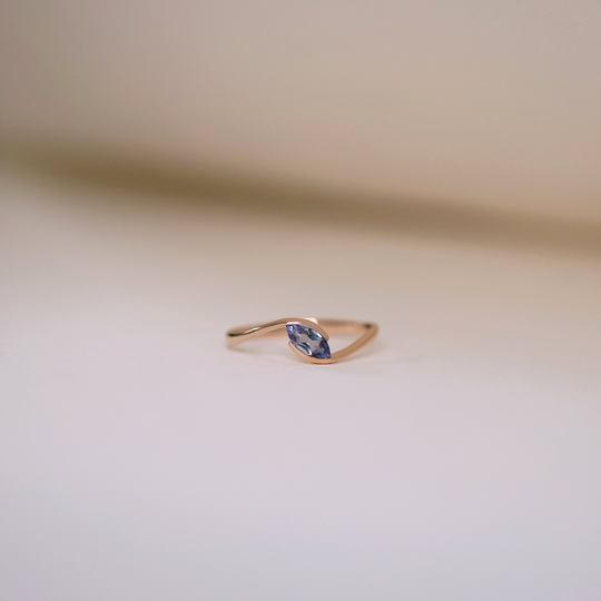 Marquise Tanzanite Curve Ring, Solitaire 14K Solid Gold Stone Minimalist Gifts For Her