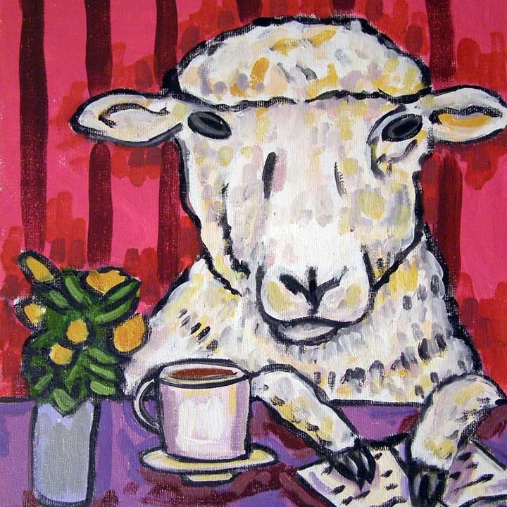 Ram At The Coffee Shop Sheep Art Tile Coaster