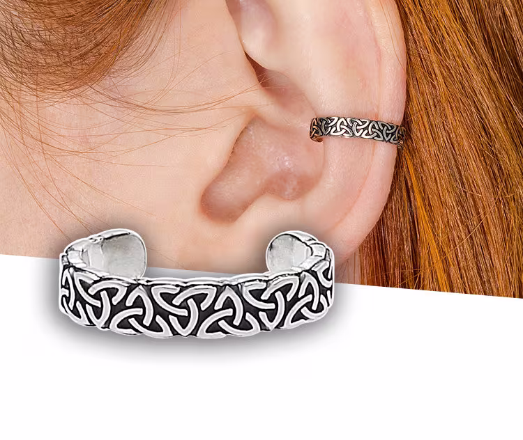Celtic Ear Cuff No Piercing, Shamrock Silver