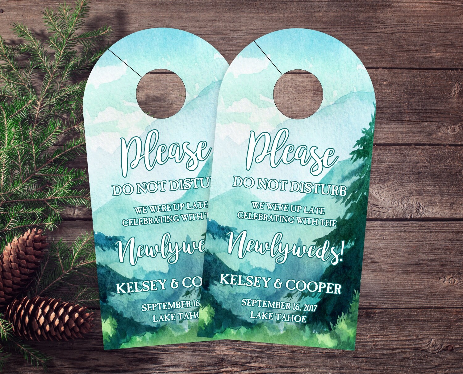 Wedding Door Hangers - Mountain Hotel Hanger Welcome Box Favor Rustic Do Not Disturb Dhri-249