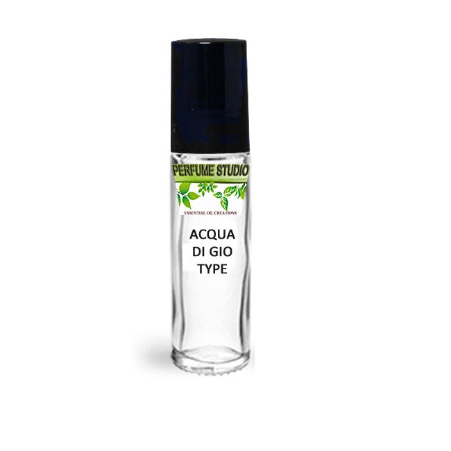 Premium Custom Blend Perfume Oil. Similar Base Notes Of Aqua Degio For Men in A Clear Glass 10Ml Roller Bottle With Black Cap