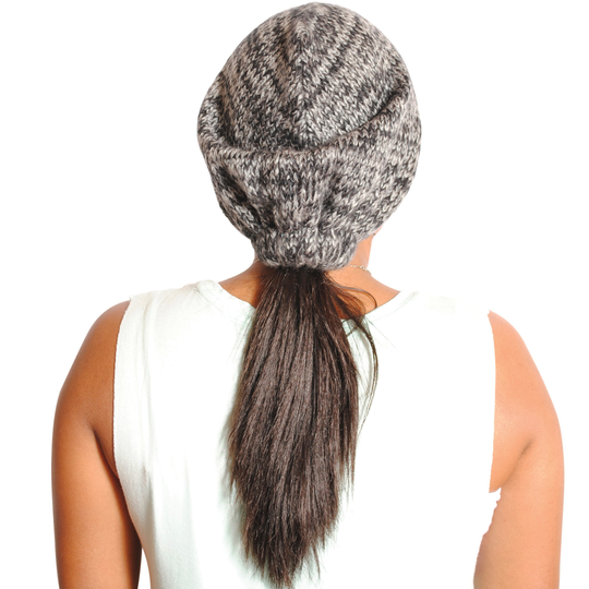 Hand Knit 100% Acrylic Blended Slouchy Beanie With Ponytail Knot