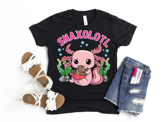 Axolotl Snacks Shirt, Snaxolotl, Pho Ramen Shirt Kids, Cute T-Shirt Girls, Salamander, Shirts, Gifts