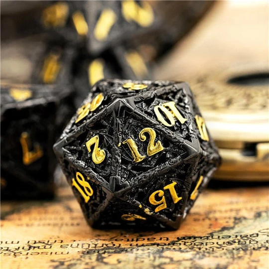 Hollow Dark Dragon Metal Dice Set For Dungeons & Dragons, D&d, Pathfinder, D20, Polyhedral Dice, Fit Box Gifts