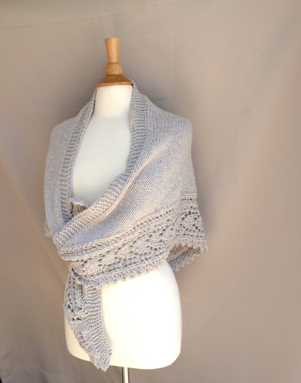 Alpaca Blend Shawl Wrap With Lace Border, Beige Brown, Hand Knit Prayer Shawl, Large Scarf, Comforting Healing