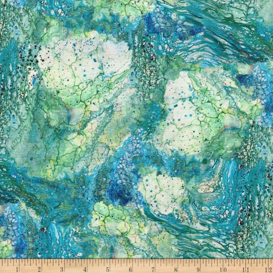 Half Yard - Fusion Ii Surge in Turquoise By Quilting Treasures Rich Saturated Color Mottled Tonal Blender Ocean Water Cotton Fabric