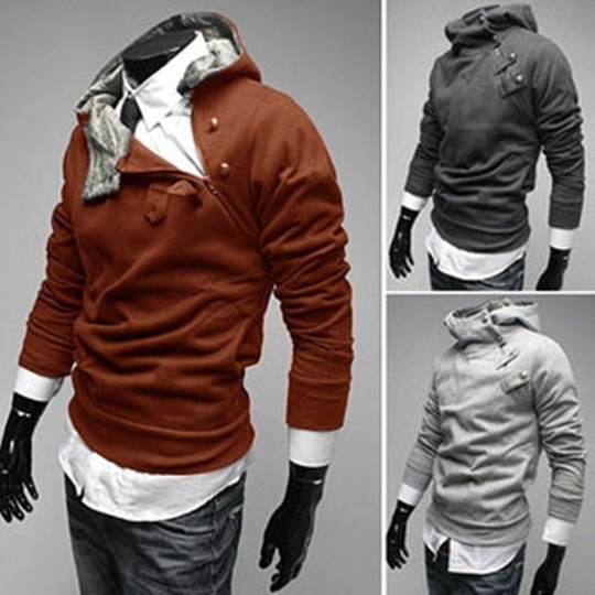 Black Autumn/Winter Causal Slim-fitting Korean Fashion Solid Color Cotton Blend Men Fashion Hoodies - brown, m