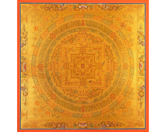 24K Full Gold Style Kalachara Mandala Thanka | 76x76 cms Large Size Tibetan Wall Decoration Painting Buddhist Decorative Art