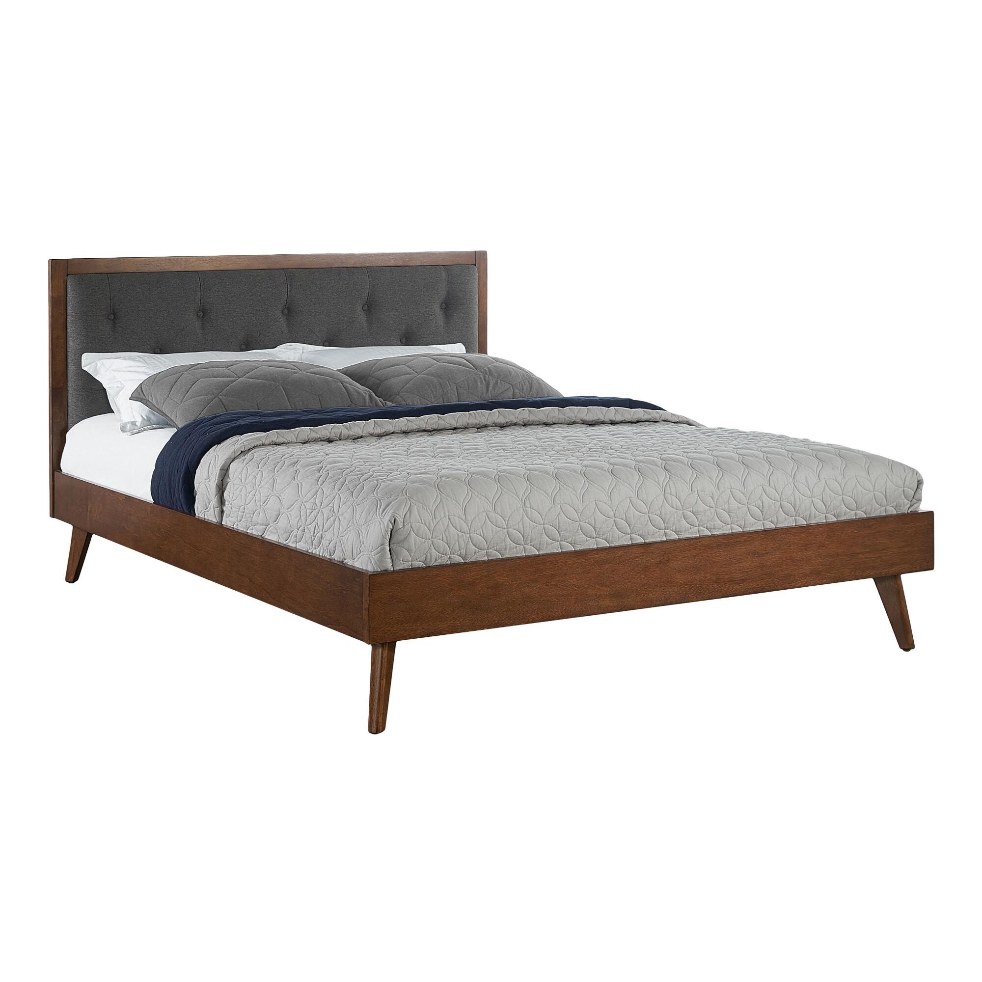Mid Century Tufted Jackson Upholstered Platform Bed: Brown/Gray - Queen Bed by World Market