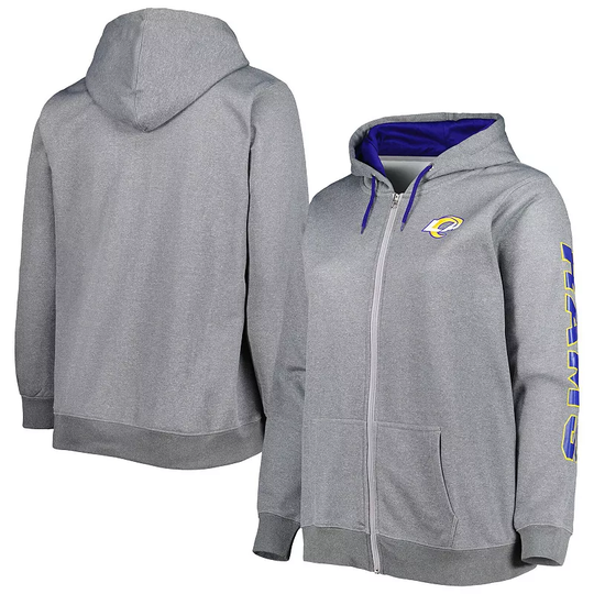 Women's Heather Charcoal Los Angeles Rams Plus Size Fleece Full-Zip Hoodie Jacket, Size: 4XL, Grey