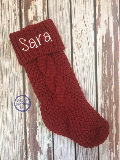 Personalized Stocking, Embroidered Red Cable Knit Stocking Set, Monogrammed Stockings