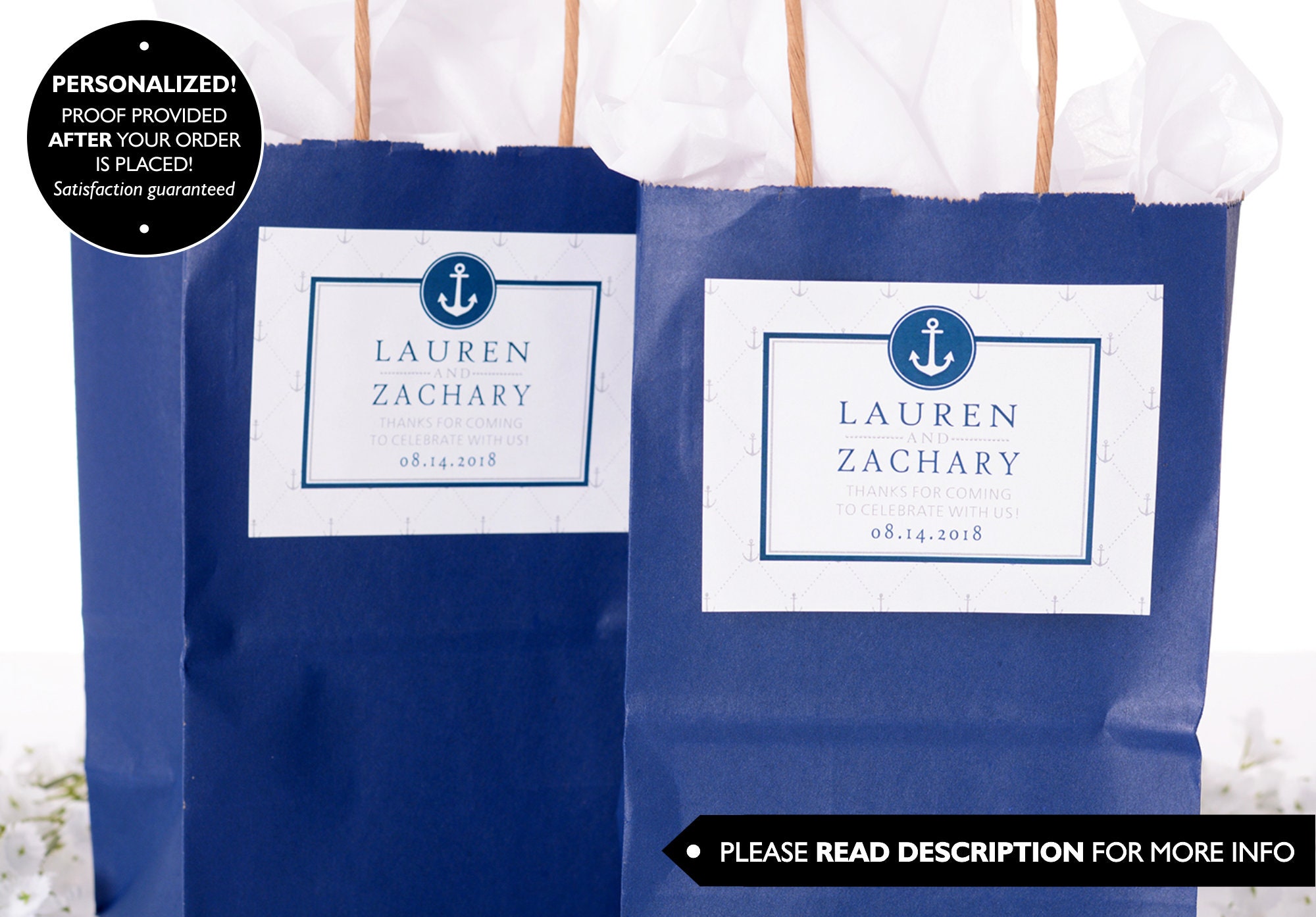 Wedding Stickers - Nautical Welcome Bag/Box Labels Custom #wdib-215