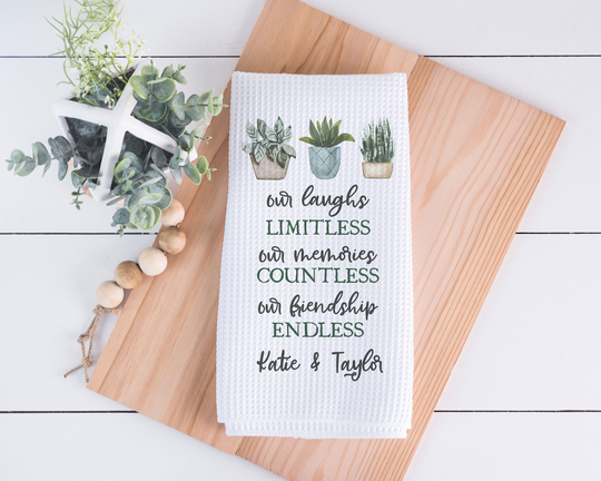 Our Endless Friendship Dish Towel | Personalized Kitchen Housewarming Gift Custom For Friends Friend