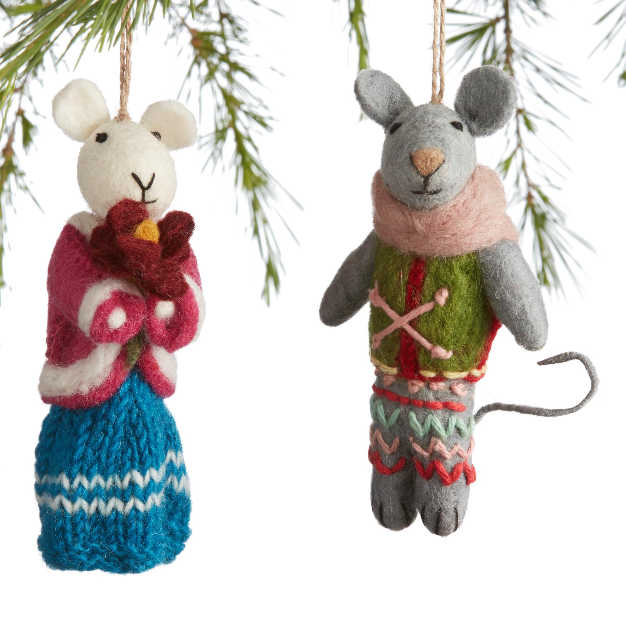 Felted Wool and Knit Mouse Ornaments Set of 2: Multi by World Market