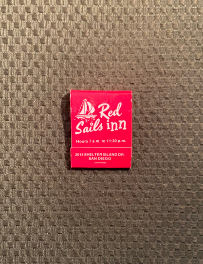 Vintage Matchbook, Red Sails Inn, Restaurant, Seafood, Shelter Island, San Diego, with 20 Match Sticks, Free Ship in Usa