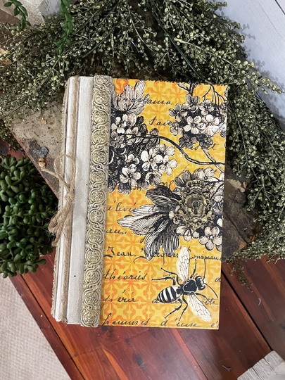 Queen Bee Aged & Altered Embellished Tabletop Book With Flora, Crown Bee
