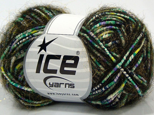 Custom Blend Green Purple White Multistrand W Hint Of Fuzzy Gold Ice Yarns 71289 - 50 Grams | 1.76 Ounces 54 Yards Bulky