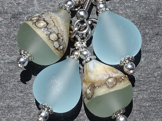 Beach Droplets Earrings, Rain Drops, Lampwork Bead Sea Glass Jewelry, Ocean Jewelry