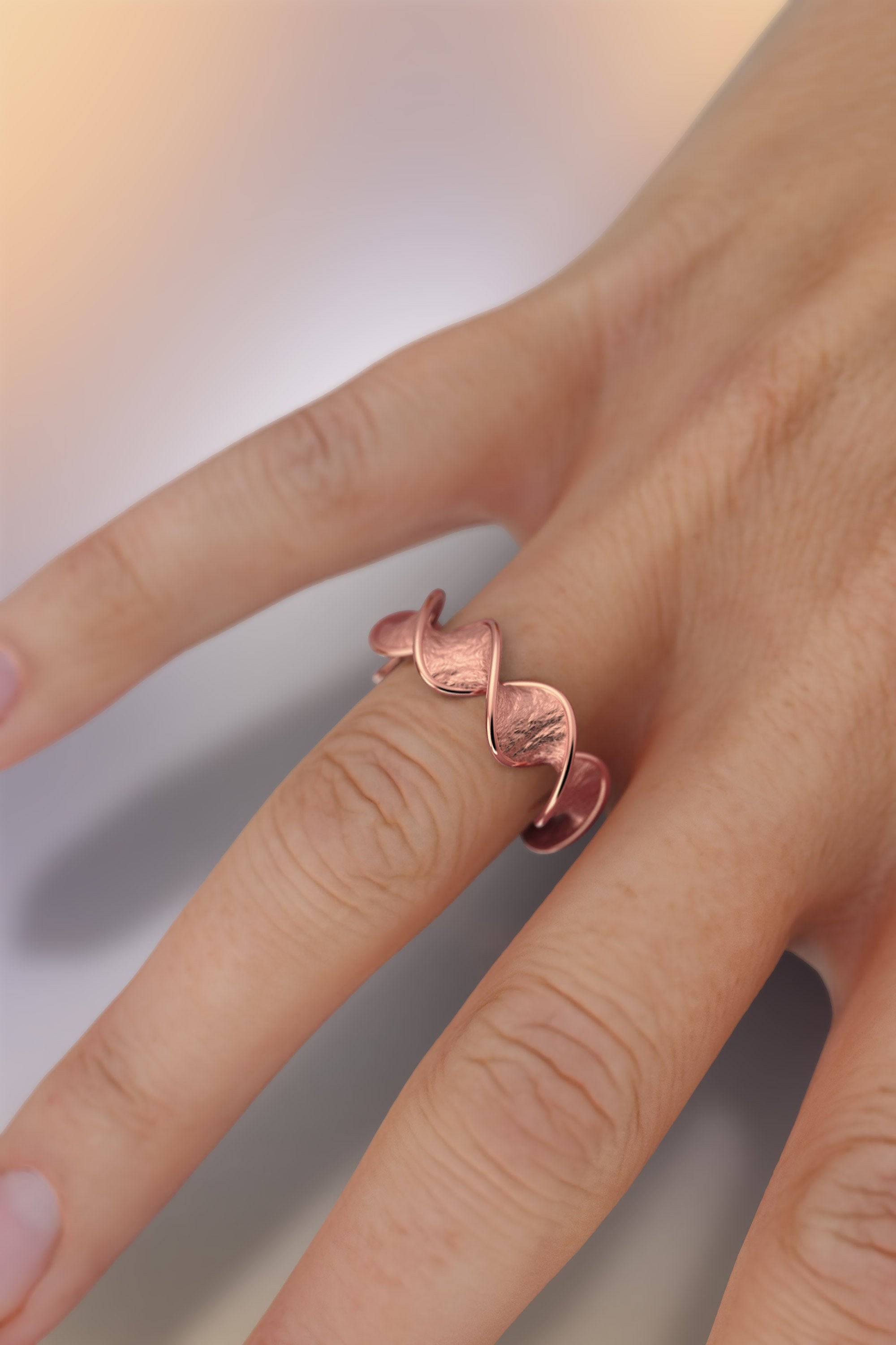 18K Rose Gold Ring Made in Italy, 14K Solid Band. Italian Or Gold, Twisted Ring, Fine Jewelry