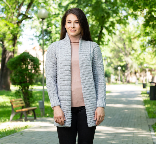 Irish Aran Cardigan, Merino Wool Blend Fisherman Womens Traditional Cable Knit Open Sweater, Ireland Knitted Cardigan