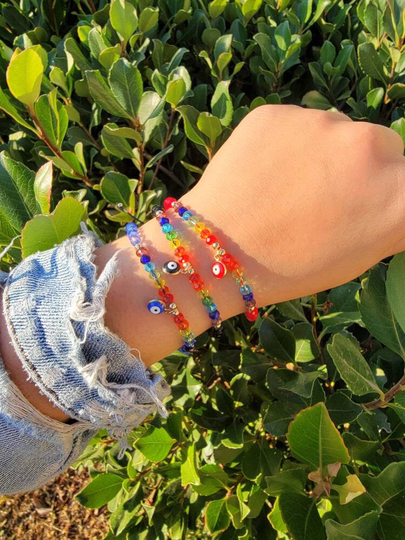 Blue Beaded Rainbow Evil Eye Bracelet, Bracelets For Women, Jewelry Gift, Gifts Her, Friendship Bracelet Pulsera De Mal Ojo, Ojo