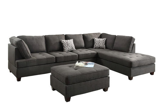 Poundex Kemen Casual 3-Piece Polyester/Polyester Blend Ash Grey Living Room Set in Gray | Y698892