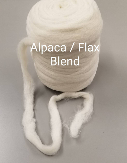 Flax/Alpaca Custom Blend. Sliver. White Roving. 20/80