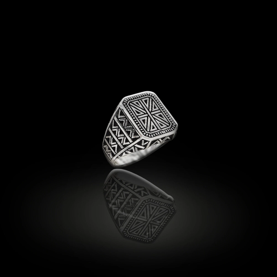 Anatolian Motif Men Ring, Embroidered Unique Accessories For Men, 925K Silver Handmade Jewellery, Gift Him
