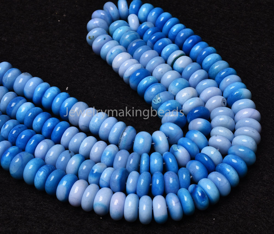 Beautiful Blue Shaded Opal Gemstone Beads, 16 " Strand Smooth Rondelle Shape Beads, Plain For Necklace Jewelry