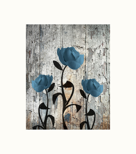Blue Gray Modern Home Decor Photography Floral Bedroom, Bathroom, Living Room Wall Art Matted Picture