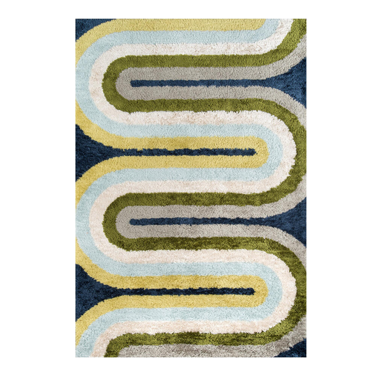 Blue And Green Geo Curve Retrograde Area Rug by World Market