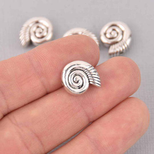 6 Silver Shell Spacer Beads, 14mm, Bme0741