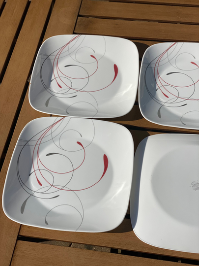 4 Square Dinner Plates Corelle 10 1/2" Splendor