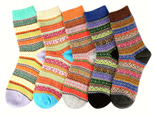 5 Pairs Of Cashmere Wool Blend Socks. Thick, Warm & Cozy Crew Perfect Gift For Her