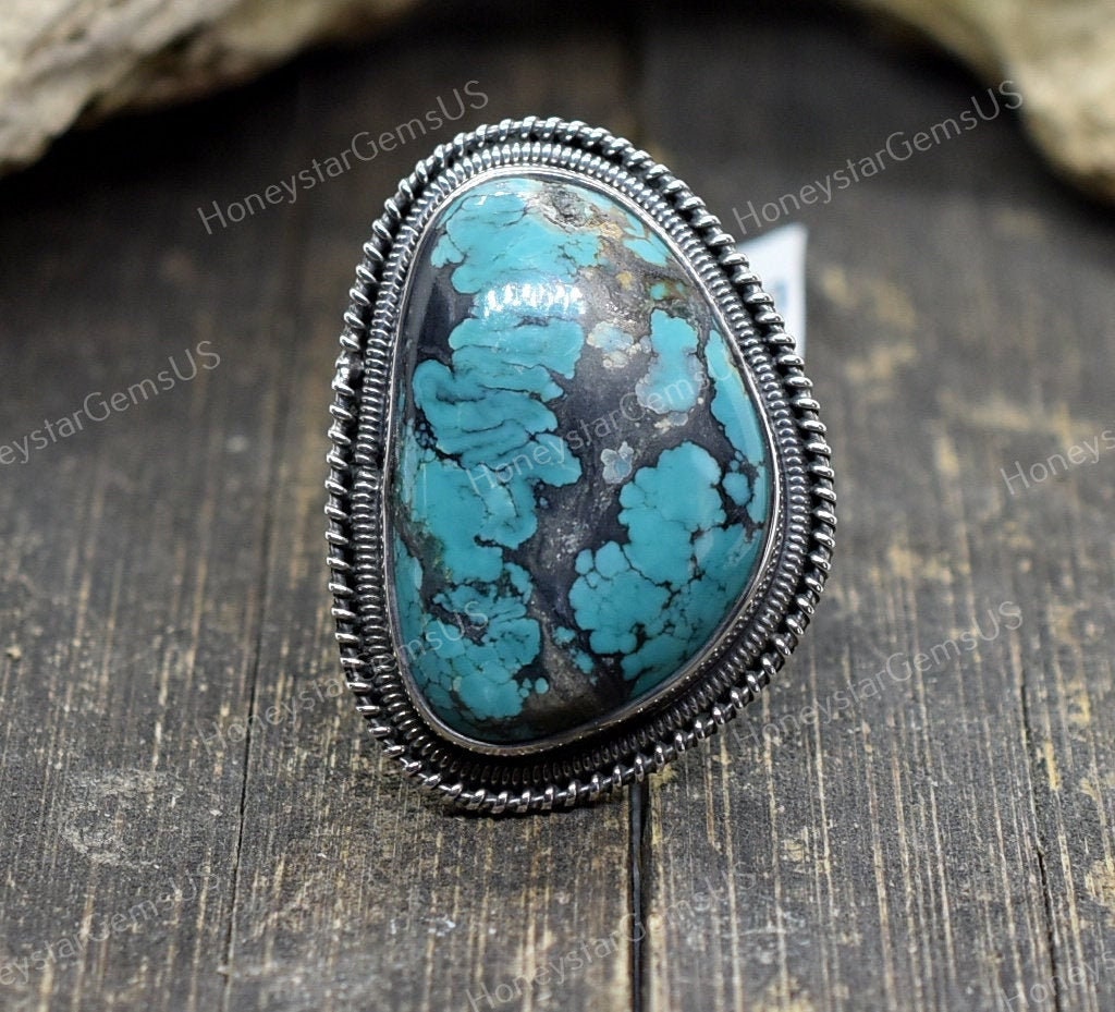 Turquoise Ring 8.5 Us Silver | Handmade Ring, Statement Birthstone Cabochon Anniversary Gift #ba 5 Fashion Jewelry