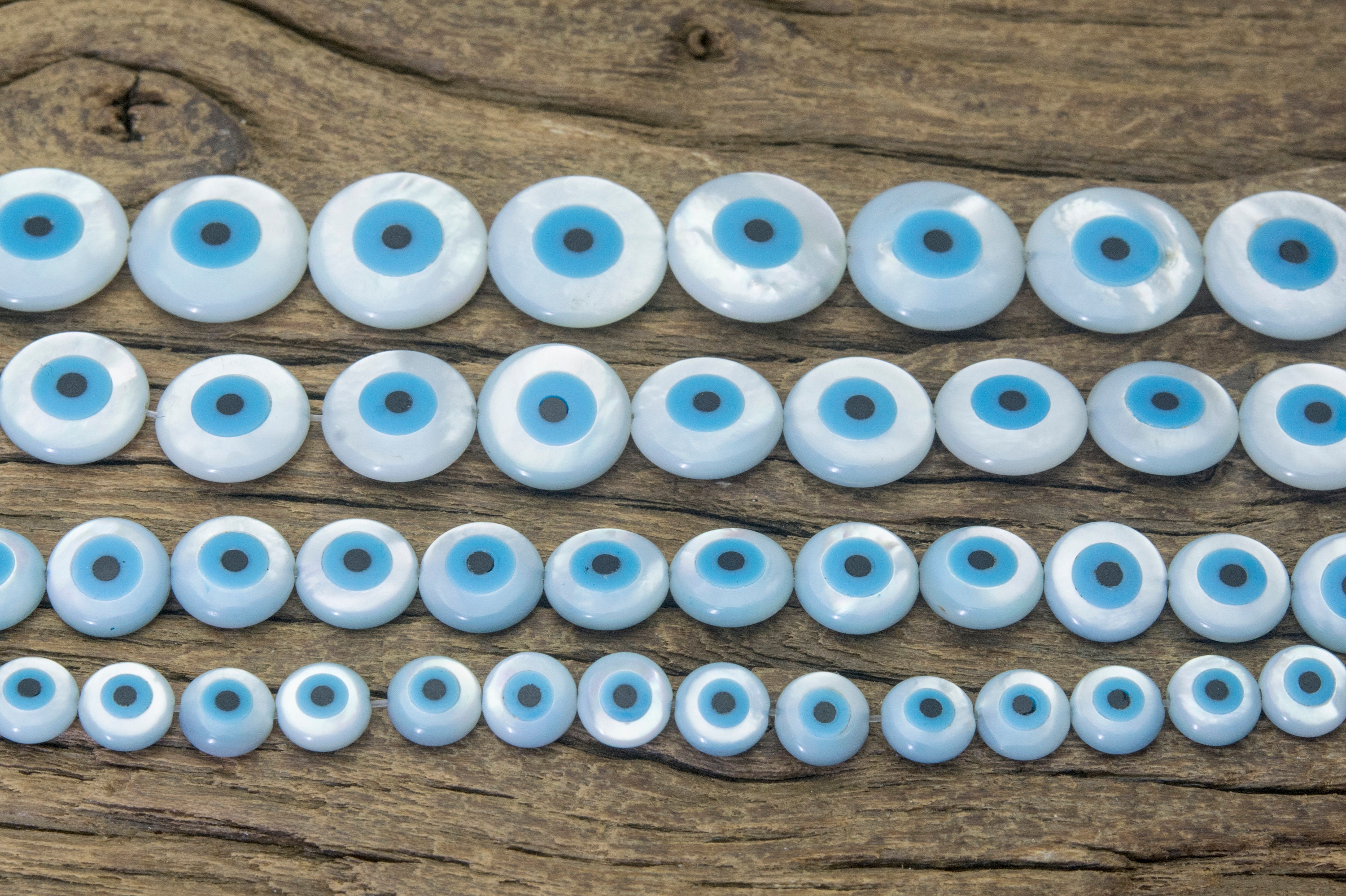 Drilled Seashell Eye Beads - Mother Of Pearl Evil Blue & White Turkish Round Protection Supplies