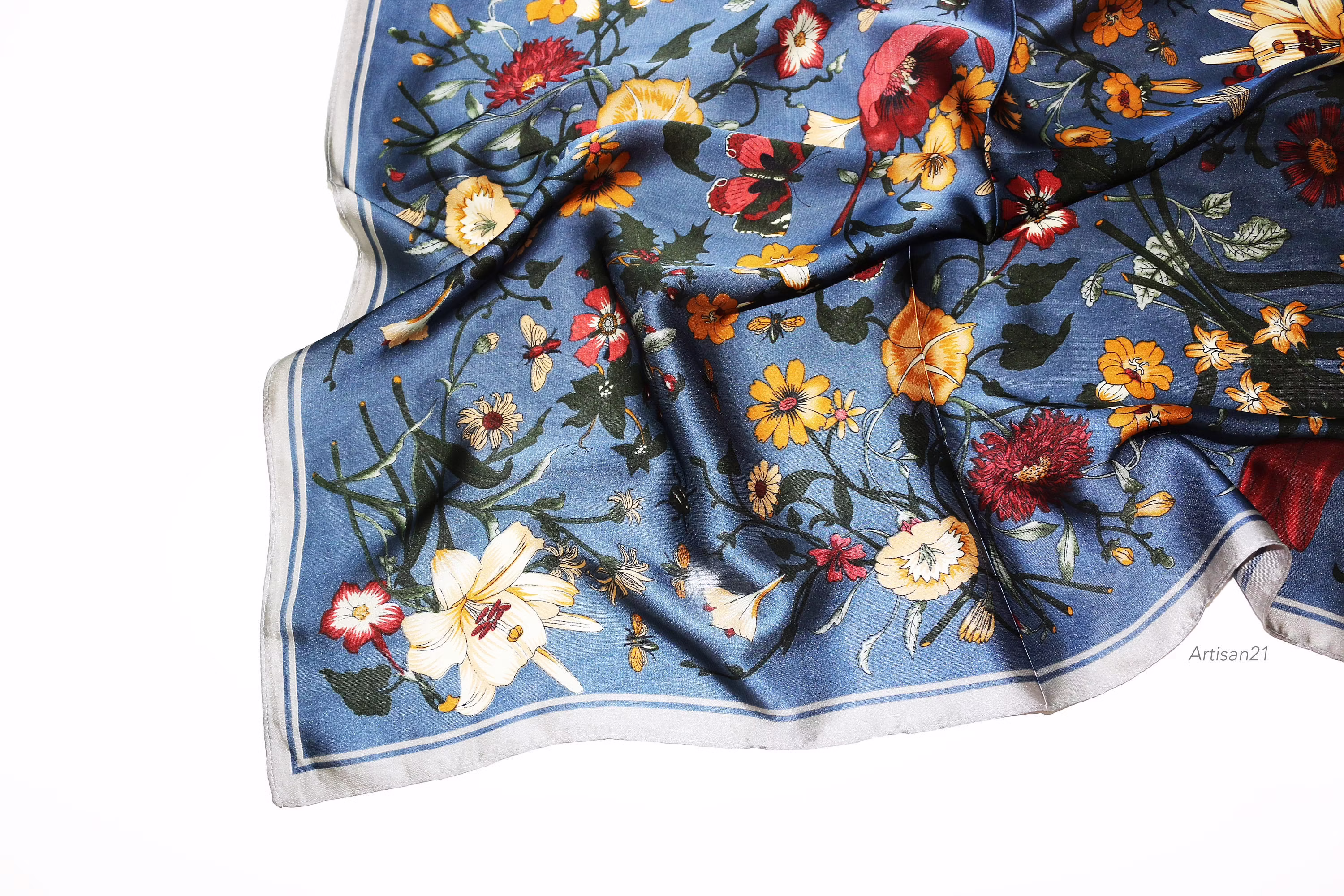 Floral Silk Scarf - Bandana Blend Square Scarves Neckerchief/Bag Scarf Head Turban Wrap 284001