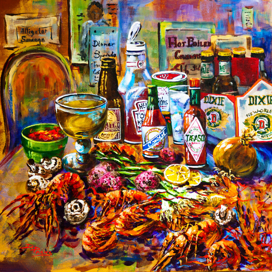 Seafood Print, Crawfish, Seafood, Beer, Louisiana Food Scene, Dixie Crawfish Boil, Tabasco, New Orleans Dining - "The Table'