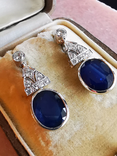 Edwardian/Art Deco Sapphire & Diamond Earrings