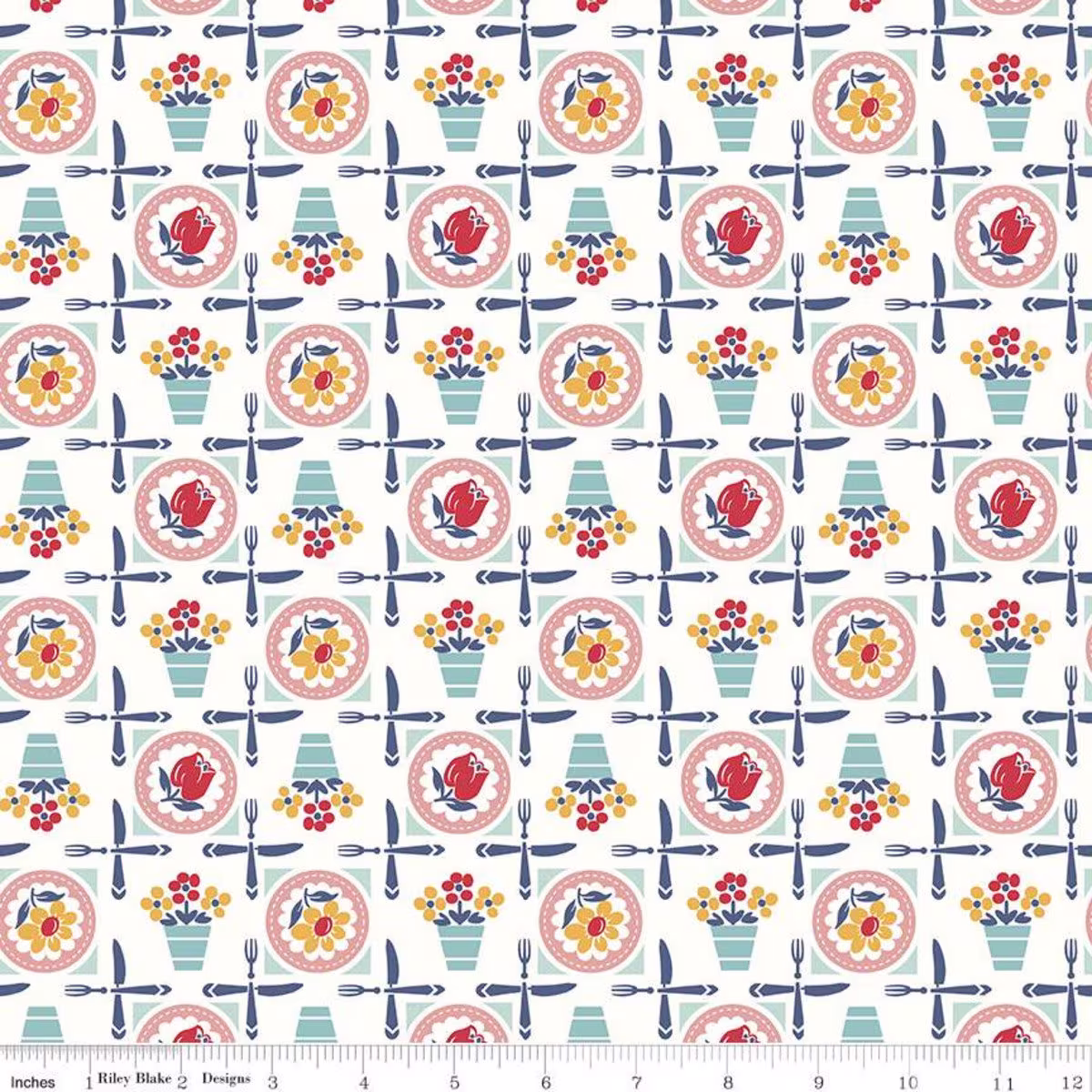 Lori Holt Cook Book Luncheon Coral Fabric From Riley Blake